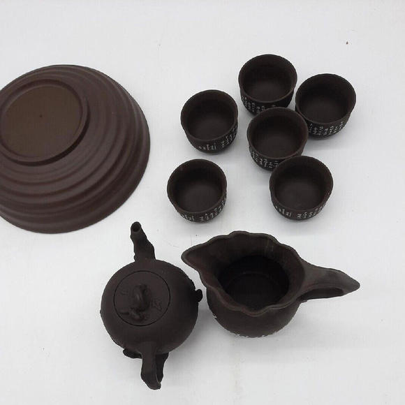 Vintage Yixing Zisha 10 Pc Brown Clay Chinese Tea Set In Original Box - Picture 9 of 9